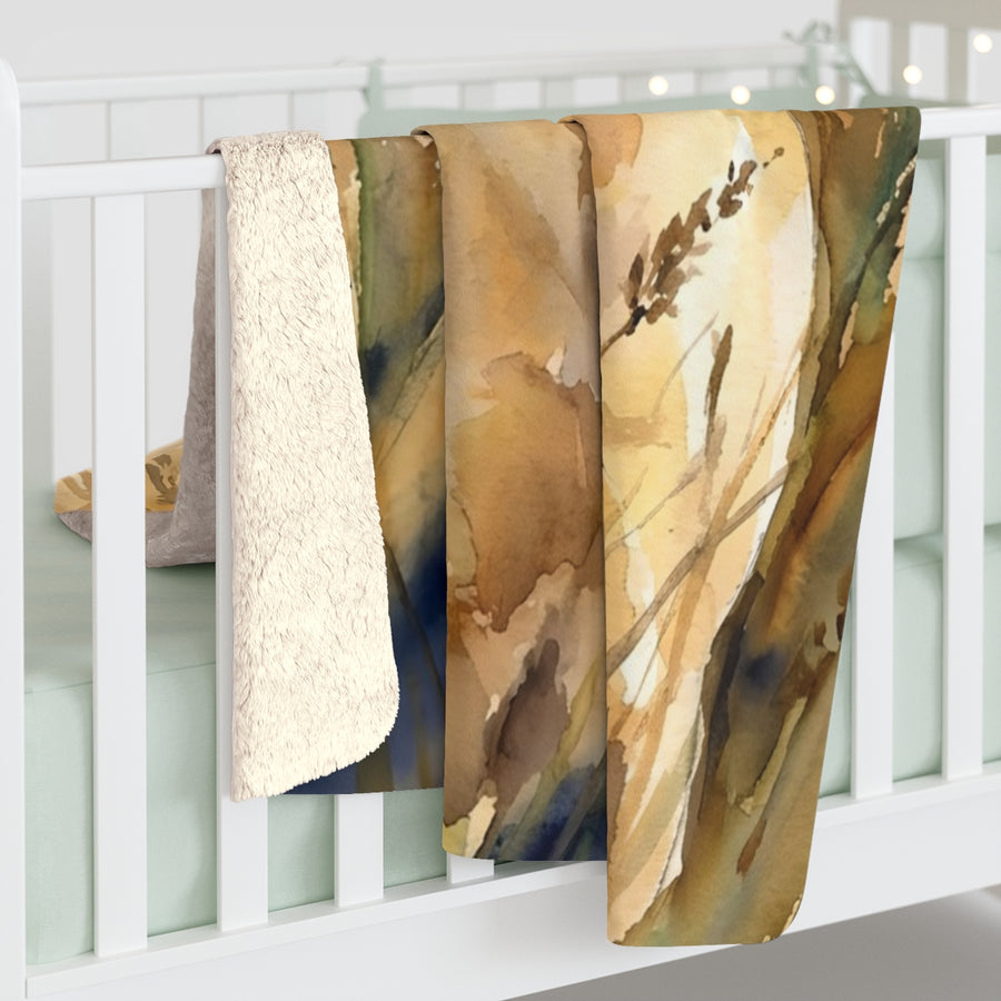 Labrador Retriever Watercolor sherpa blanket by Tritan, on bed