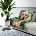 Labrador Retriever Watercolor sherpa blanket by Tritan, on sofa