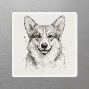 Corgi Graphite Portrait Magnet, Pencil Sketch Dog Art, Corgi Lover Gift, Die-Cut Fridge Magnet