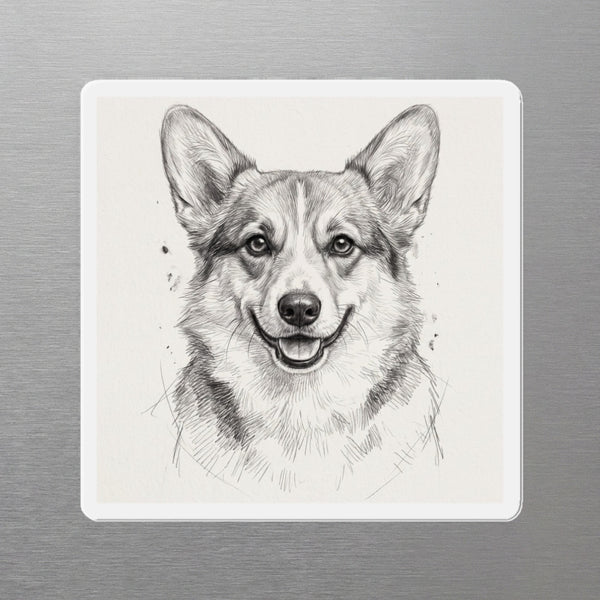 Corgi Graphite Portrait Magnet, Pencil Sketch Dog Art, Corgi Lover Gift, Die-Cut Fridge Magnet