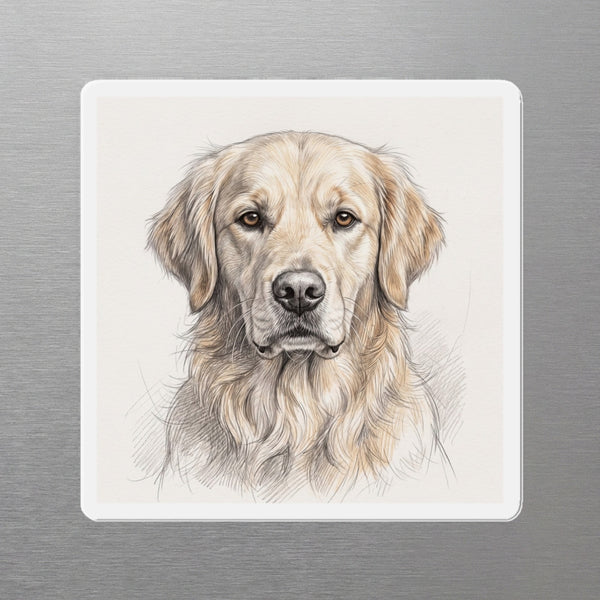Golden Retriever Graphite Portrait Magnet, Pencil Sketch Dog Art, Golden Retriever Lover Gift, Die-Cut Fridge Magnet