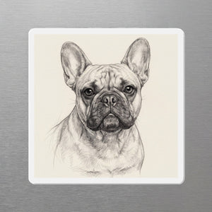 French Bulldog Graphite Portrait Magnet, Pencil Sketch Dog Art, French Bulldog Lover Gift, Die-Cut Fridge Magnet