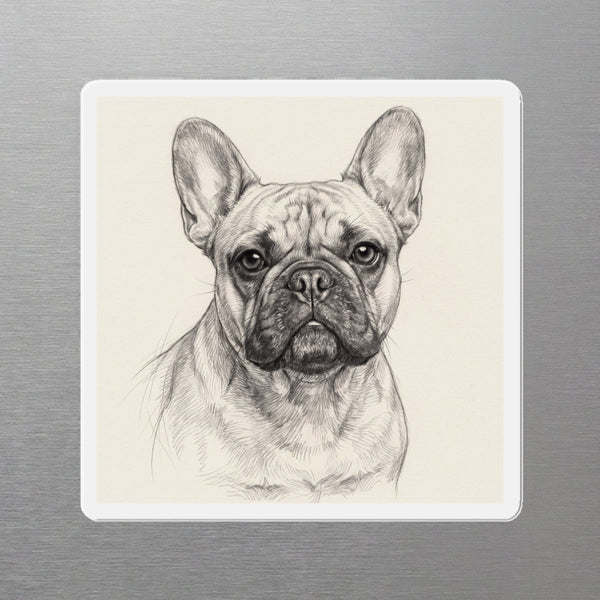 French Bulldog Graphite Portrait Magnet, Pencil Sketch Dog Art, French Bulldog Lover Gift, Die-Cut Fridge Magnet