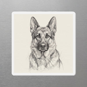 German Shepherd Graphite Portrait Magnet, Pencil Sketch Dog Art, German Shepherd Lover Gift, Die-Cut Fridge Magnet
