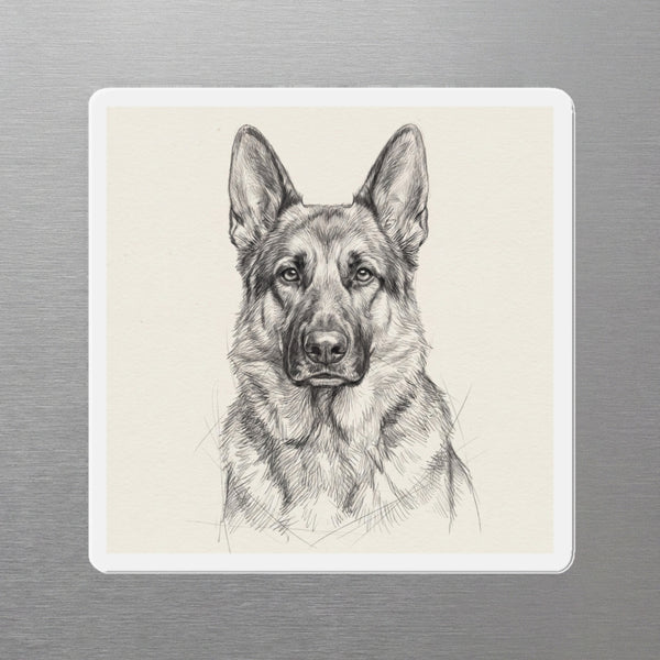 German Shepherd Graphite Portrait Magnet, Pencil Sketch Dog Art, German Shepherd Lover Gift, Die-Cut Fridge Magnet