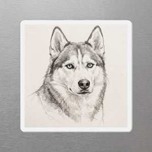Siberian Husky Graphite Portrait Magnet, Pencil Sketch Dog Art, Siberian Husky Lover Gift, Die-Cut Fridge Magnet