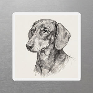 Dachshund Graphite Portrait Magnet, Pencil Sketch Dog Art, Dachshund Lover Gift, Die-Cut Fridge Magnet
