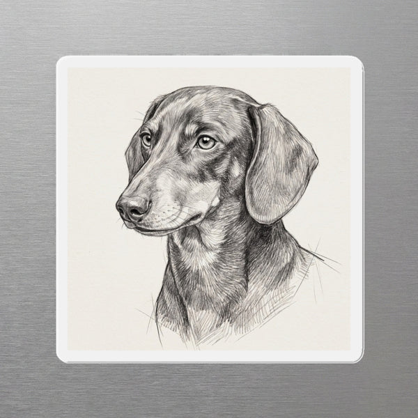 Dachshund Graphite Portrait Magnet, Pencil Sketch Dog Art, Dachshund Lover Gift, Die-Cut Fridge Magnet
