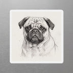 Pug Graphite die-cut magnet by Tritan, angled view