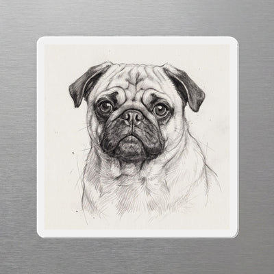 Pug Graphite Portrait Magnet, Pencil Sketch Dog Art, Pug Lover Gift, Die-Cut Fridge Magnet