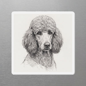 Poodle Graphite Portrait Magnet, Pencil Sketch Dog Art, Poodle Lover Gift, Die-Cut Fridge Magnet