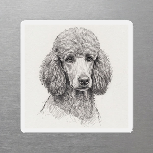 Poodle Graphite Portrait Magnet, Pencil Sketch Dog Art, Poodle Lover Gift, Die-Cut Fridge Magnet