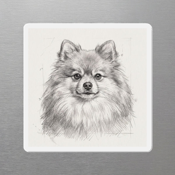 Pomeranian Graphite Portrait Magnet, Pencil Sketch Dog Art, Pomeranian Lover Gift, Die-Cut Fridge Magnet