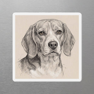 Beagle Graphite Portrait Magnet, Pencil Sketch Dog Art, Beagle Lover Gift, Die-Cut Fridge Magnet