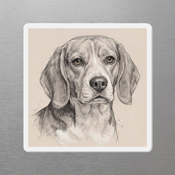 Beagle Graphite Portrait Magnet, Pencil Sketch Dog Art, Beagle Lover Gift, Die-Cut Fridge Magnet