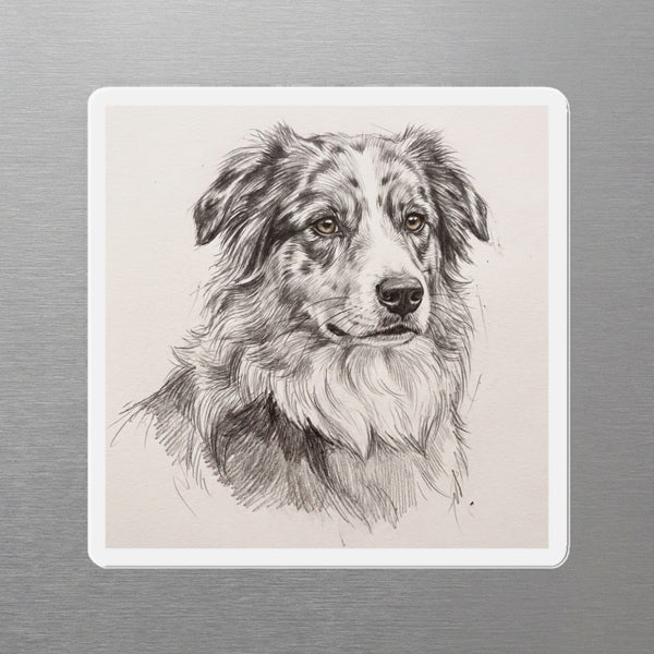 Australian Shepherd Graphite Portrait Magnet, Pencil Sketch Dog Art, Australian Shepherd Lover Gift, Die-Cut Fridge Magnet
