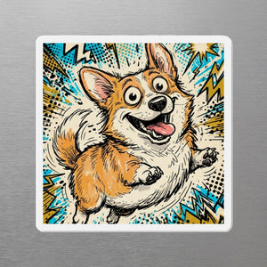 Corgi Comic Pop Magnet, Bold Dog Art, Corgi Lover Gift, Die-Cut Fridge Magnet