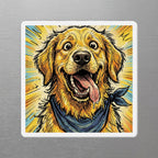 Golden Retriever Comic Pop Art die-cut magnet by Tritan, angled view