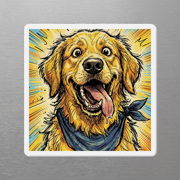 Golden Retriever Comic Pop Magnet, Bold Dog Art, Golden Retriever Lover Gift, Die-Cut Fridge Magnet