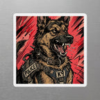 German Shepherd Comic Pop Art die-cut magnet by Tritan, angled view