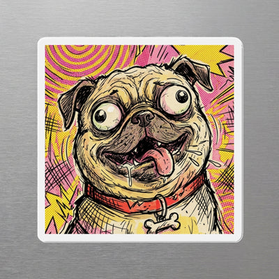 Pug Comic Pop Magnet, Bold Dog Art, Pug Lover Gift, Die-Cut Fridge Magnet