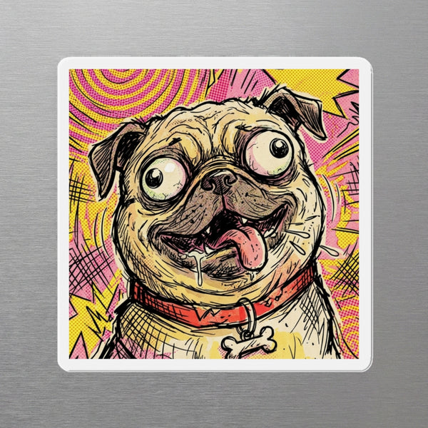 Pug Comic Pop Magnet, Bold Dog Art, Pug Lover Gift, Die-Cut Fridge Magnet