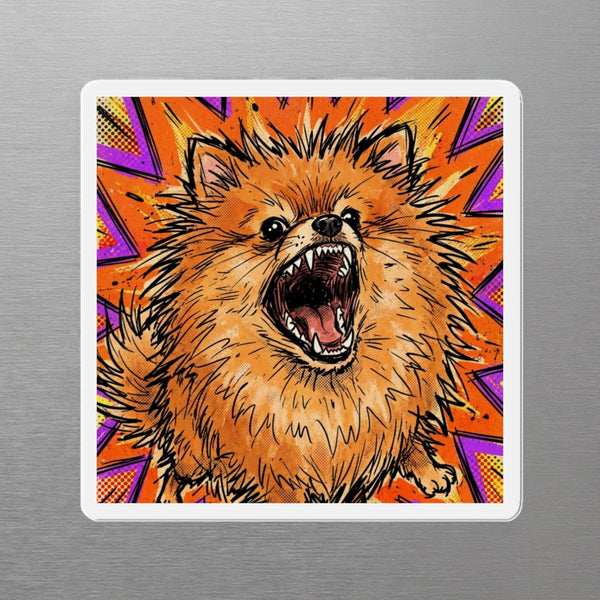 Pomeranian Comic Pop Art die-cut magnet by Tritan, angled view