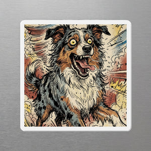 Australian Shepherd Comic Pop Magnet, Bold Dog Art, Australian Shepherd Lover Gift, Die-Cut Fridge Magnet