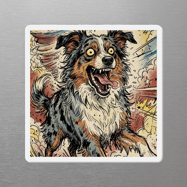 Australian Shepherd Comic Pop Magnet, Bold Dog Art, Australian Shepherd Lover Gift, Die-Cut Fridge Magnet