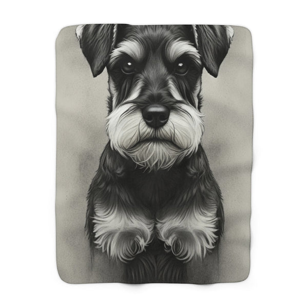 Miniature Schnauzer Charcoal Portrait Sherpa Fleece Blanket | Dog Lover Gift