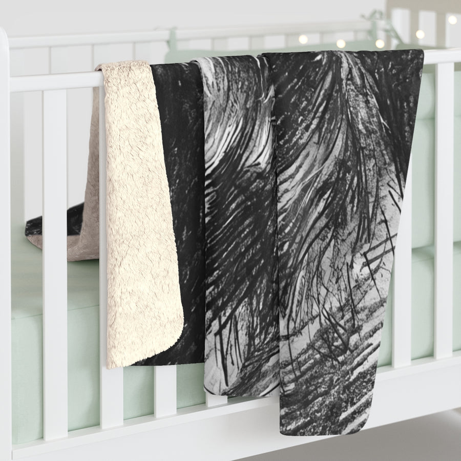 Miniature Schnauzer Charcoal sherpa blanket by Tritan, on bed