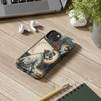 Miniature Schnauzer Halloween tough phone case by Tritan, on a desk