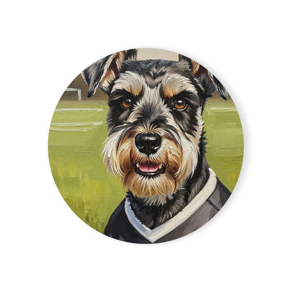 Miniature Schnauzer Oil Painting Soccer Portrait Coaster | Dog Art Gift for Schnauzer Lovers | Pet Parent Decor