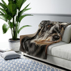Miniature Schnauzer Oil Portrait sherpa blanket by Tritan, on sofa