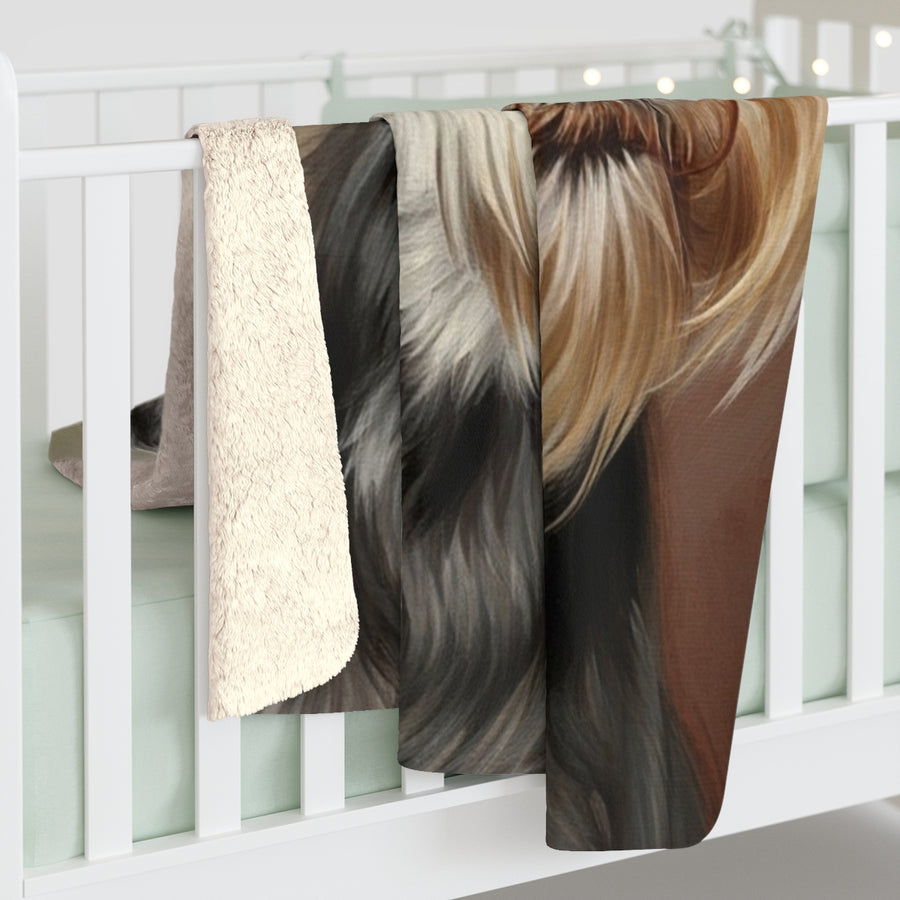 Miniature Schnauzer Oil Portrait sherpa blanket by Tritan, on bed