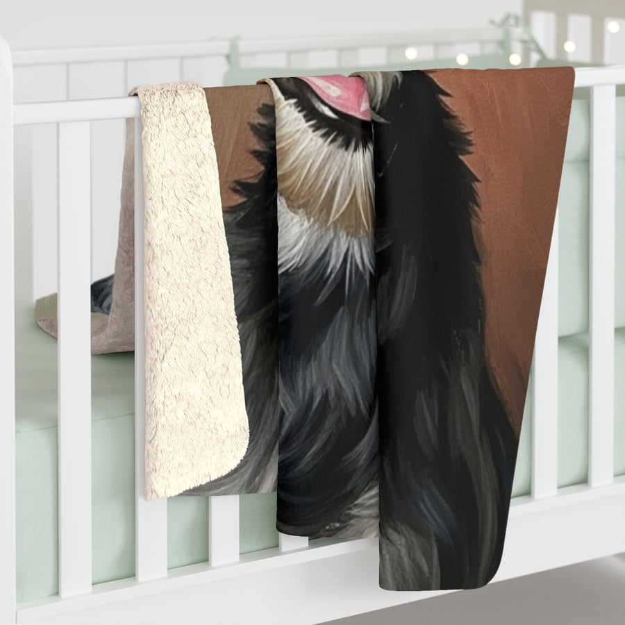 Miniature Schnauzer Oil Portrait sherpa blanket by Tritan, on bed