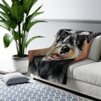Miniature Schnauzer Oil Portrait sherpa blanket by Tritan, on sofa