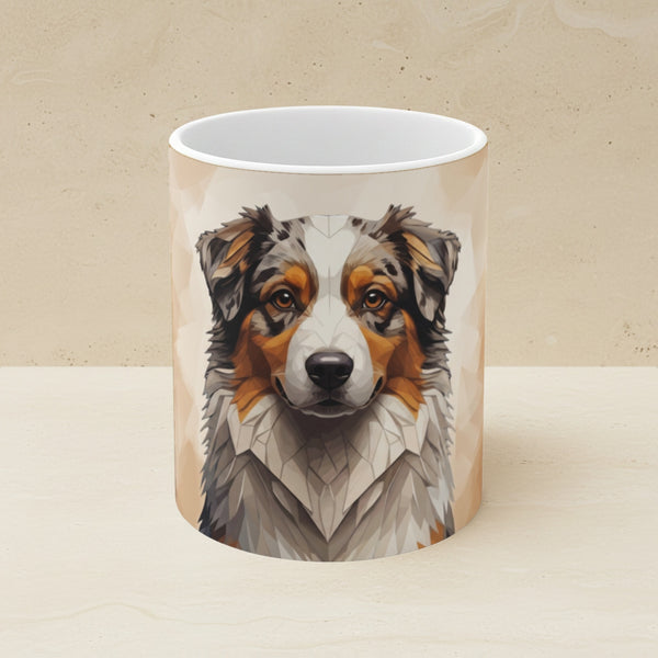 Australian Shepherd Low Poly Monochrome Gold Ceramic Mug 11oz | Dog Lover Gift