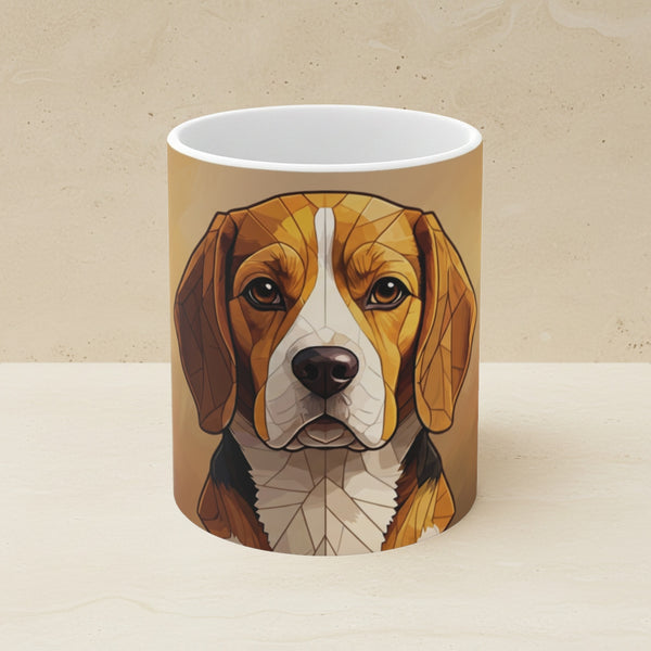 Beagle Low Poly Monochrome Gold Ceramic Mug 11oz | Dog Lover Gift