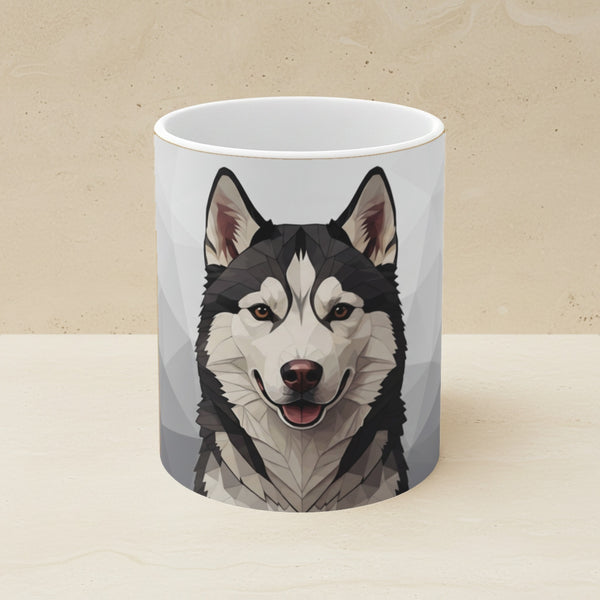 Siberian Husky Low Poly Monochrome Gold Ceramic Mug 11oz | Dog Lover Gift