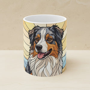 Australian Shepherd Acrylic Ceramic Coffee Mug 11oz, Colorful Dog Art, Australian Shepherd Lover Gift