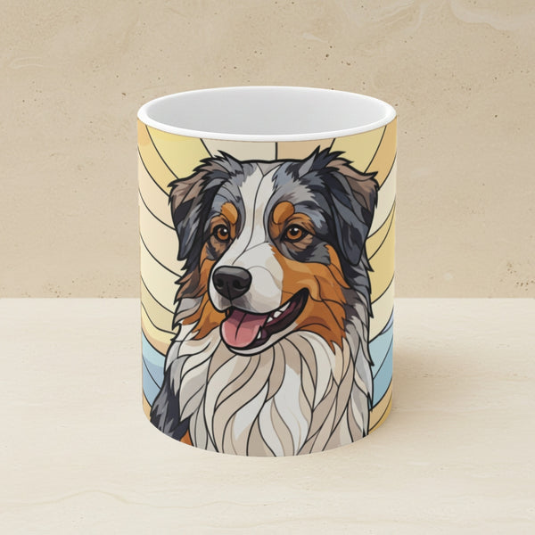 Australian Shepherd Acrylic Ceramic Coffee Mug 11oz, Colorful Dog Art, Australian Shepherd Lover Gift