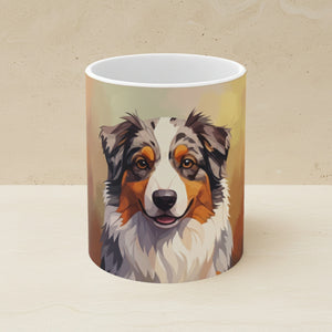 Australian Shepherd Acrylic Ceramic Coffee Mug 11oz, Colorful Dog Art, Australian Shepherd Lover Gift