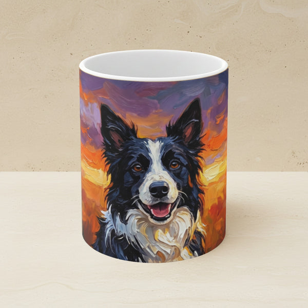 Border Collie Acrylic Ceramic Coffee Mug 11oz, Colorful Dog Art, Border Collie Lover Gift