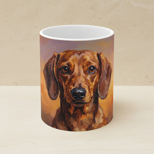 Dachshund Acrylic Ceramic Coffee Mug 11oz, Colorful Dog Art, Dachshund Lover Gift