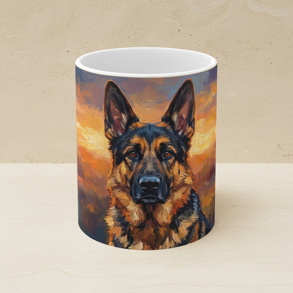 German Shepherd Acrylic Ceramic Coffee Mug 11oz, Colorful Dog Art, German Shepherd Lover Gift