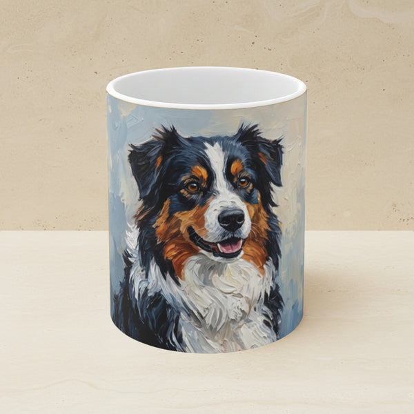 Australian Shepherd Acrylic Ceramic Coffee Mug 11oz, Colorful Dog Art, Australian Shepherd Lover Gift