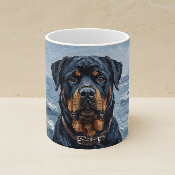 Rottweiler Acrylic Ceramic Coffee Mug 11oz, Colorful Dog Art, Rottweiler Lover Gift