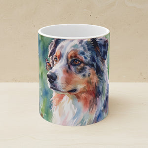 Australian Shepherd Watercolor Ceramic Coffee Mug 11oz, Soft Dog Painting, Australian Shepherd Lover Gift
