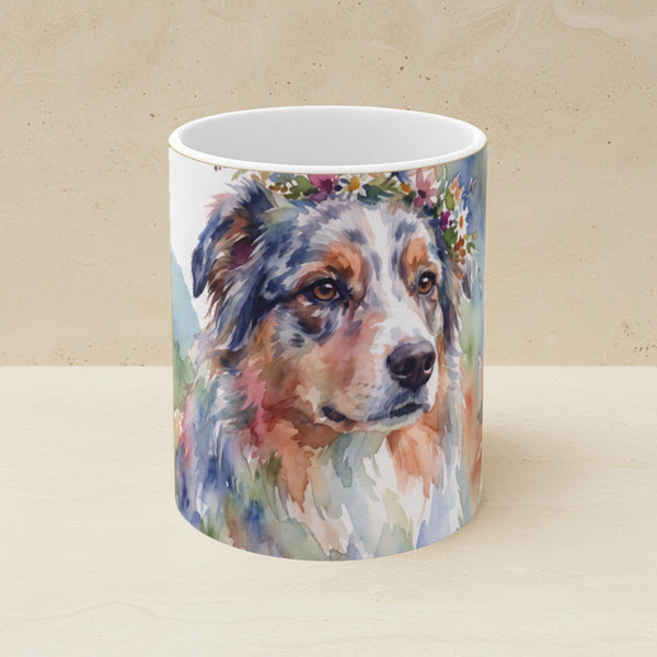 Australian Shepherd Watercolor Ceramic Coffee Mug 11oz, Soft Dog Painting, Australian Shepherd Lover Gift